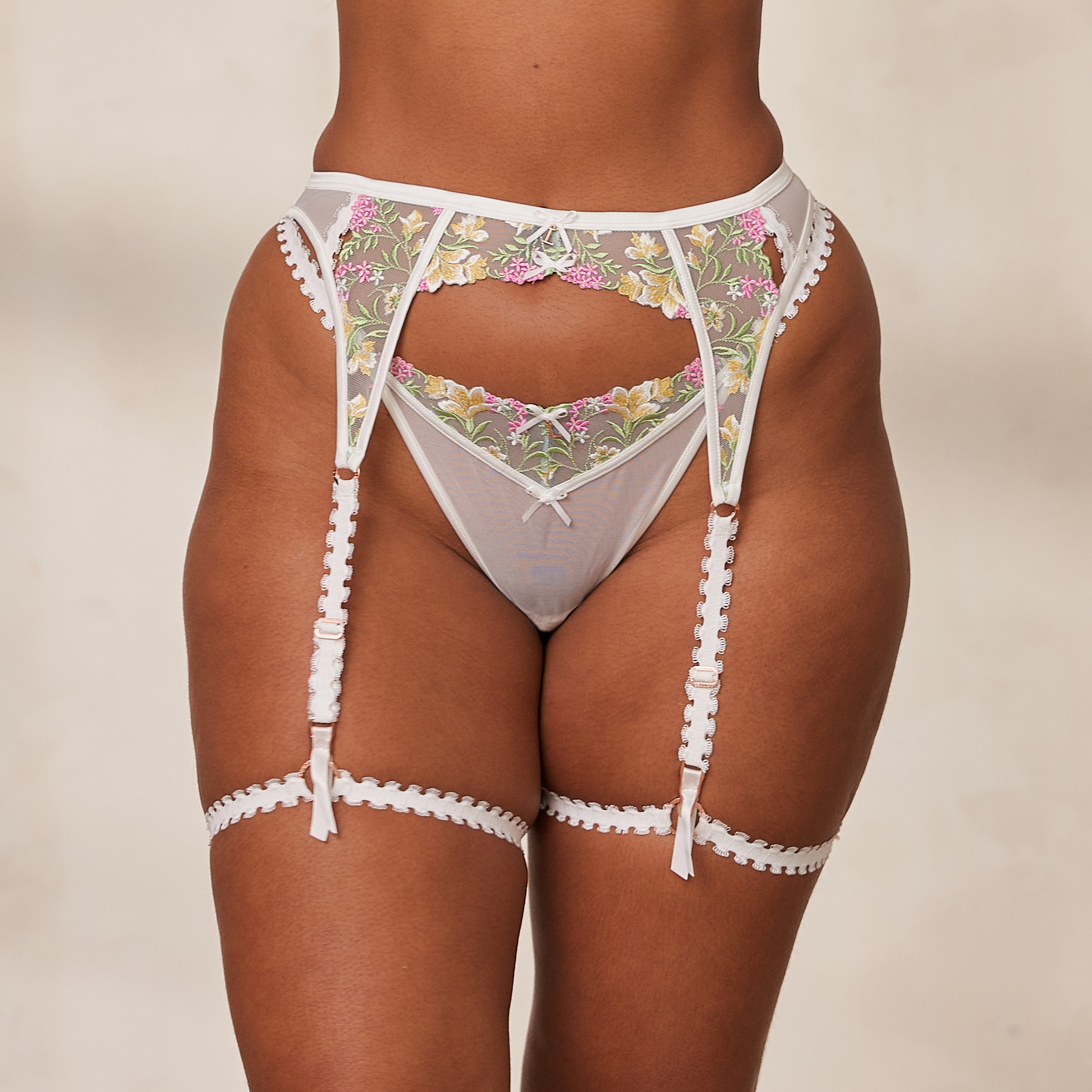 Azalea Intimates Thong & Garter Belt (Set) - White